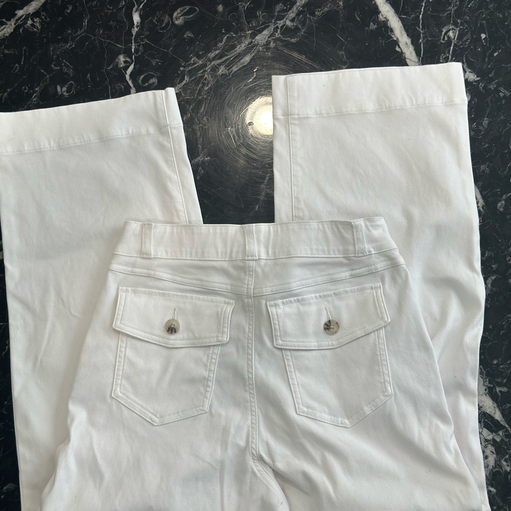 Spanx Twill Cropped Pant Women Medium White High Rise Shaping Wide Leg Crop - Picture 6 of 9